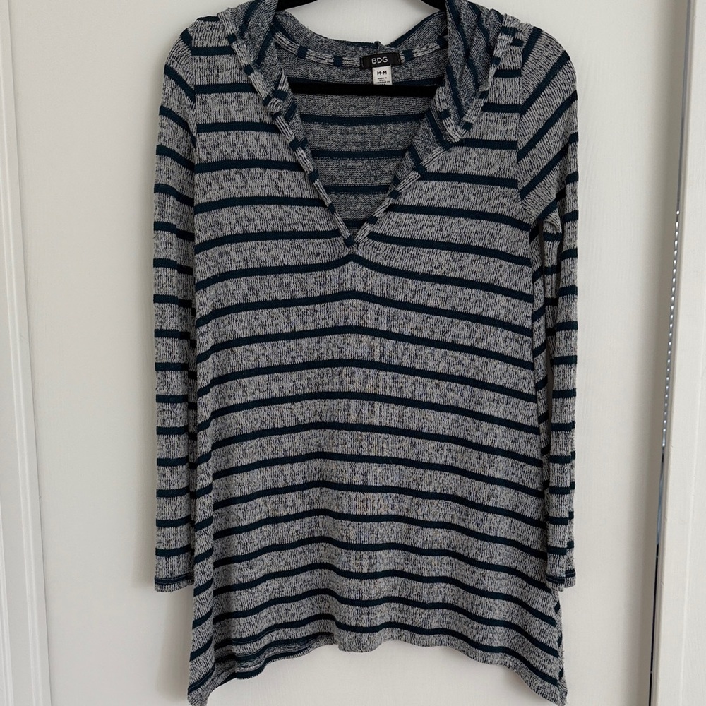 BDG Striped Long Sleeve Top in Navy and Gray